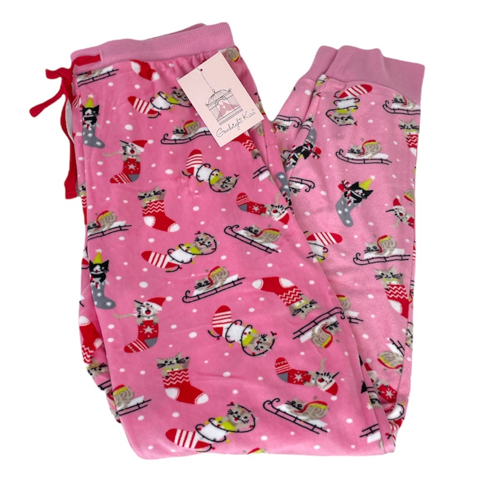 Goodnight Kisses Christmas Cats Pajama Bottoms, Pink